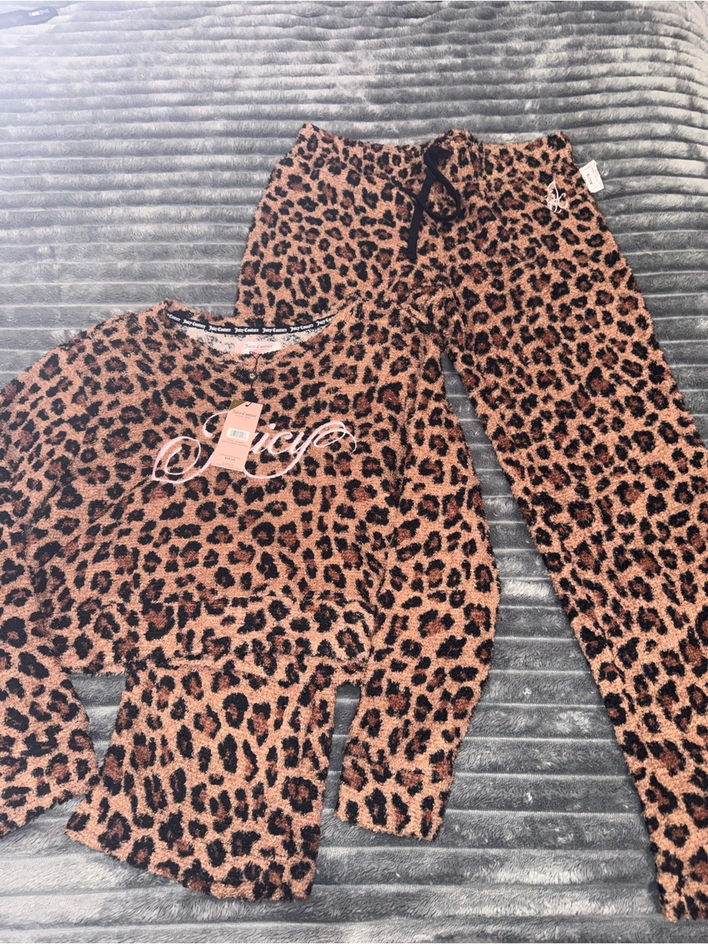 Juicy Couture Leopard Print Fuzzy Top in Brown & Black with Logo
